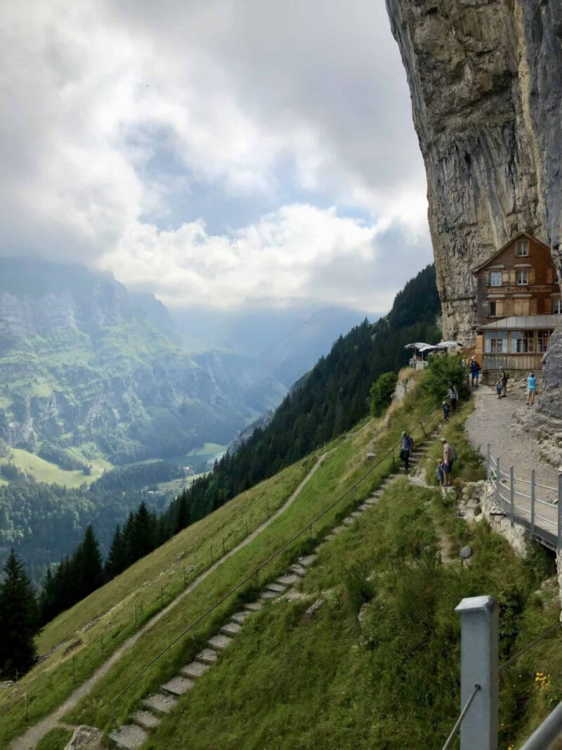The cliffs of Ebenalp with the Aescher Gasthaus tucked in at the bottom