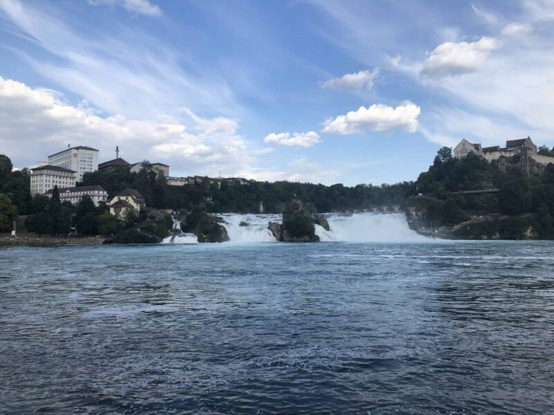 Water pouring over the edge of the Rhine Falls