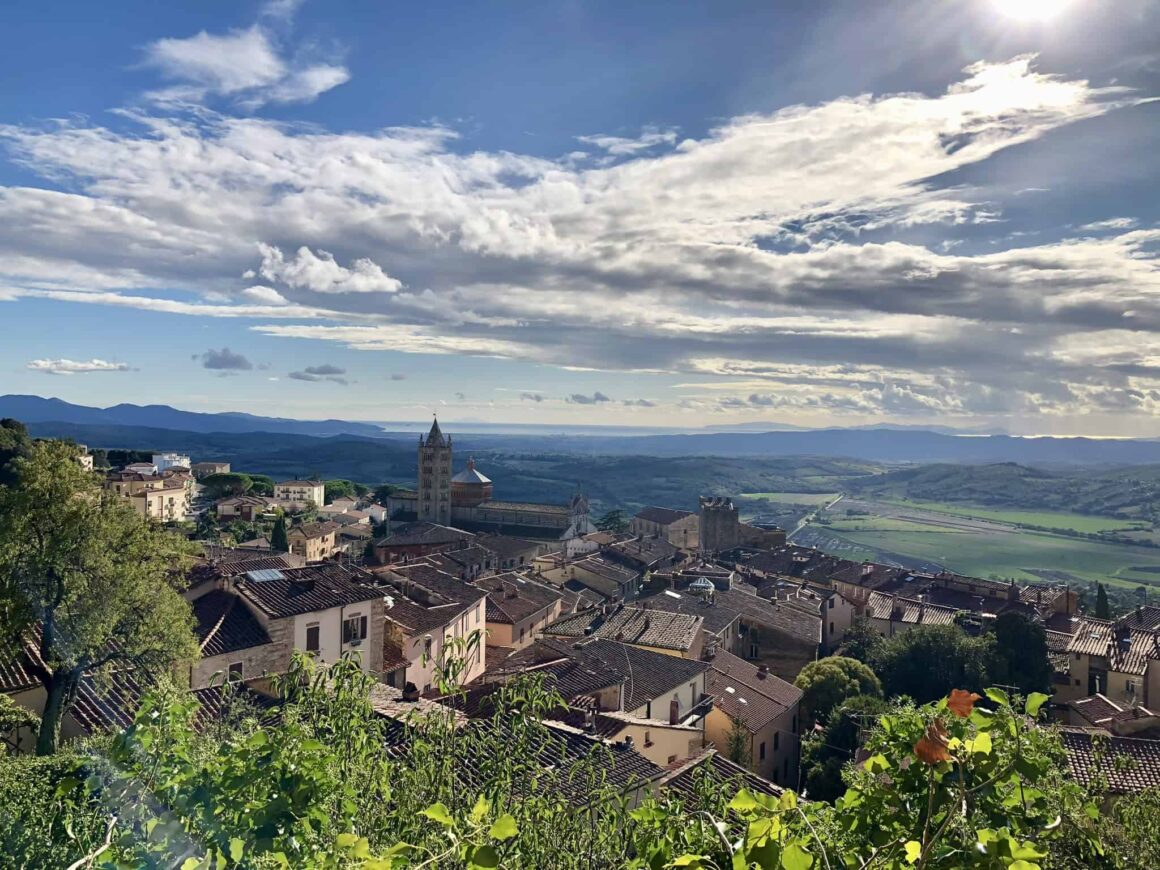 Overlooking the town of Gavorrano towards the ocean in Tuscany Italy