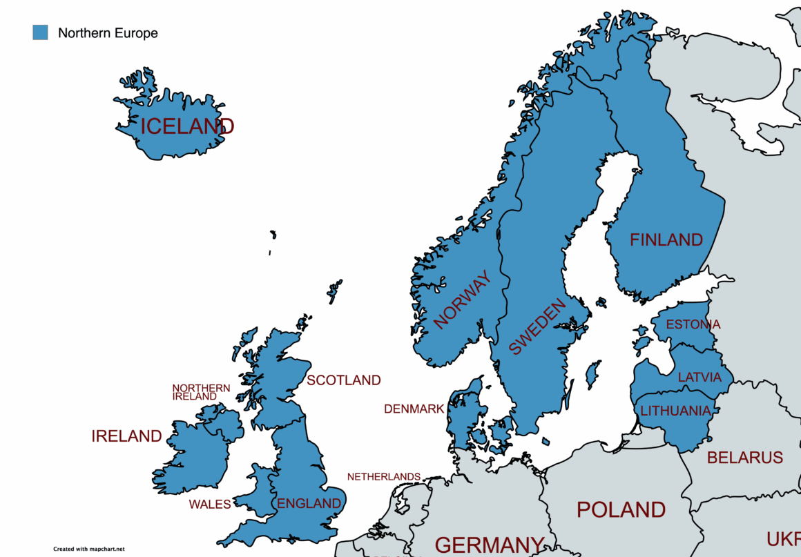 Map of Northern Europe highlighting the Nordics, UK, Ireland, and Baltic States