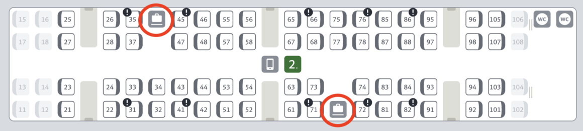 Diagram showing luggage rack locations inside a German ICE high-speed train