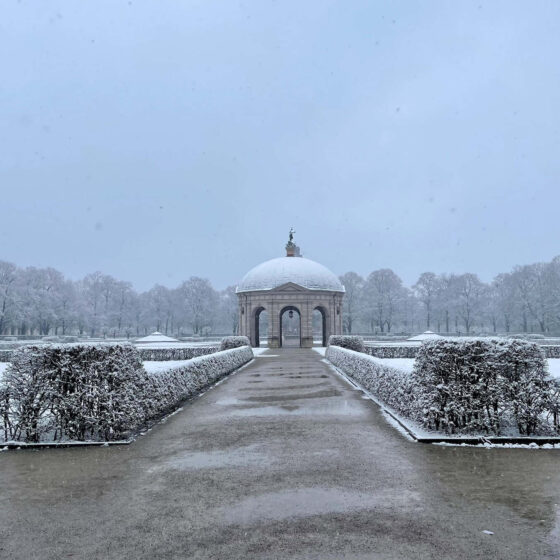 Snow-covered Court Garden in Munich, Germany — a beautiful city to visit in Europe during winter