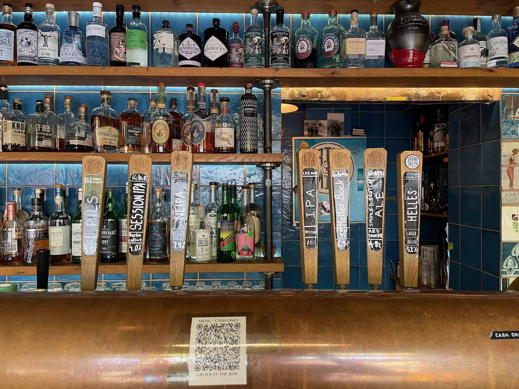 Craft beer taps at an underrated Western European city of Frankfurt in the Drinksmith Neighbourhood Bar in the Sachsenhausen district