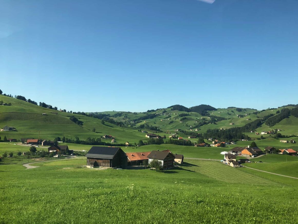 The rolling hills of Appenzell on the way to the city centre