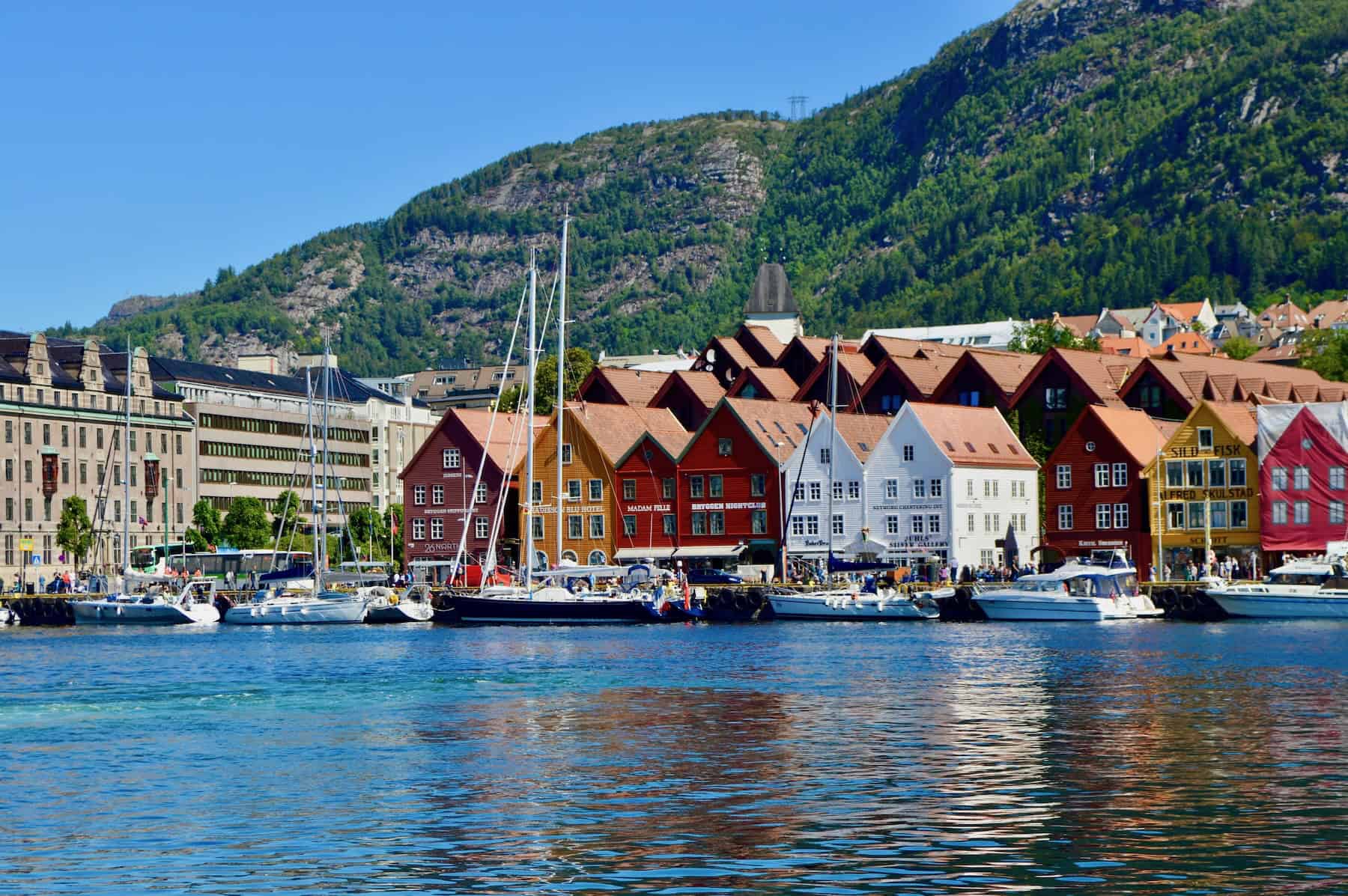 Colourful wooden houses of Bryggen on the Bergen harbour, Norway
