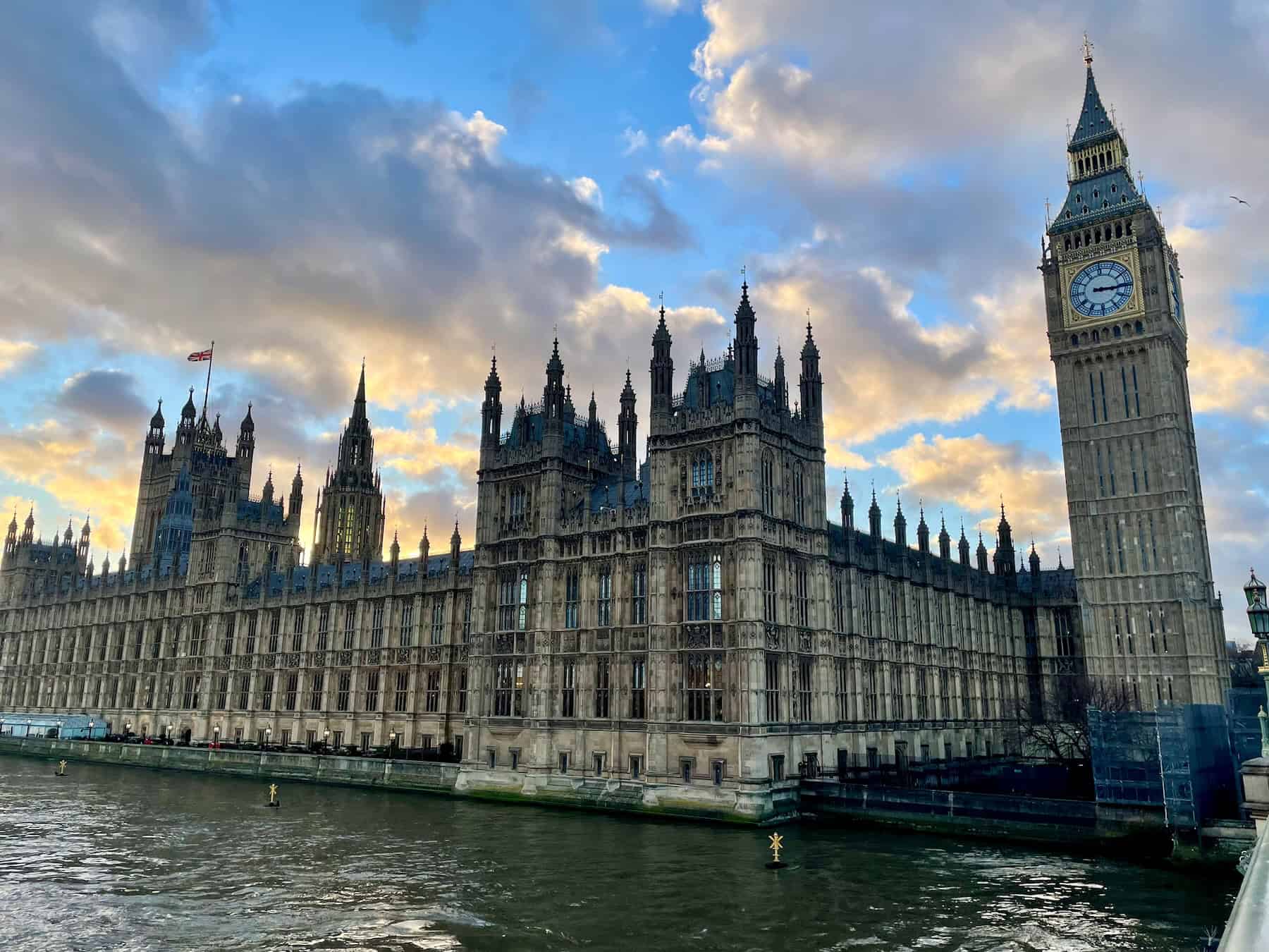The Palace of Westminster and Big Ben on the River Thames, London