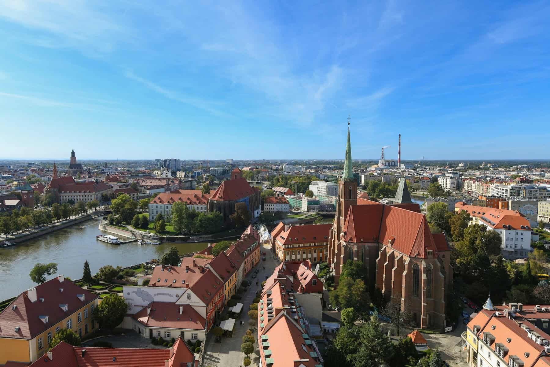 View over Wrocław old town, its cathedral and the Oder River, Poland